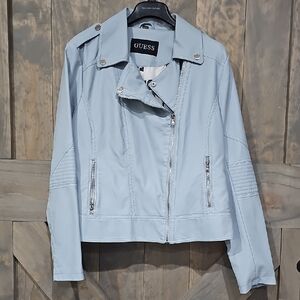 Guess Sky Blue Leather Jacket for Women